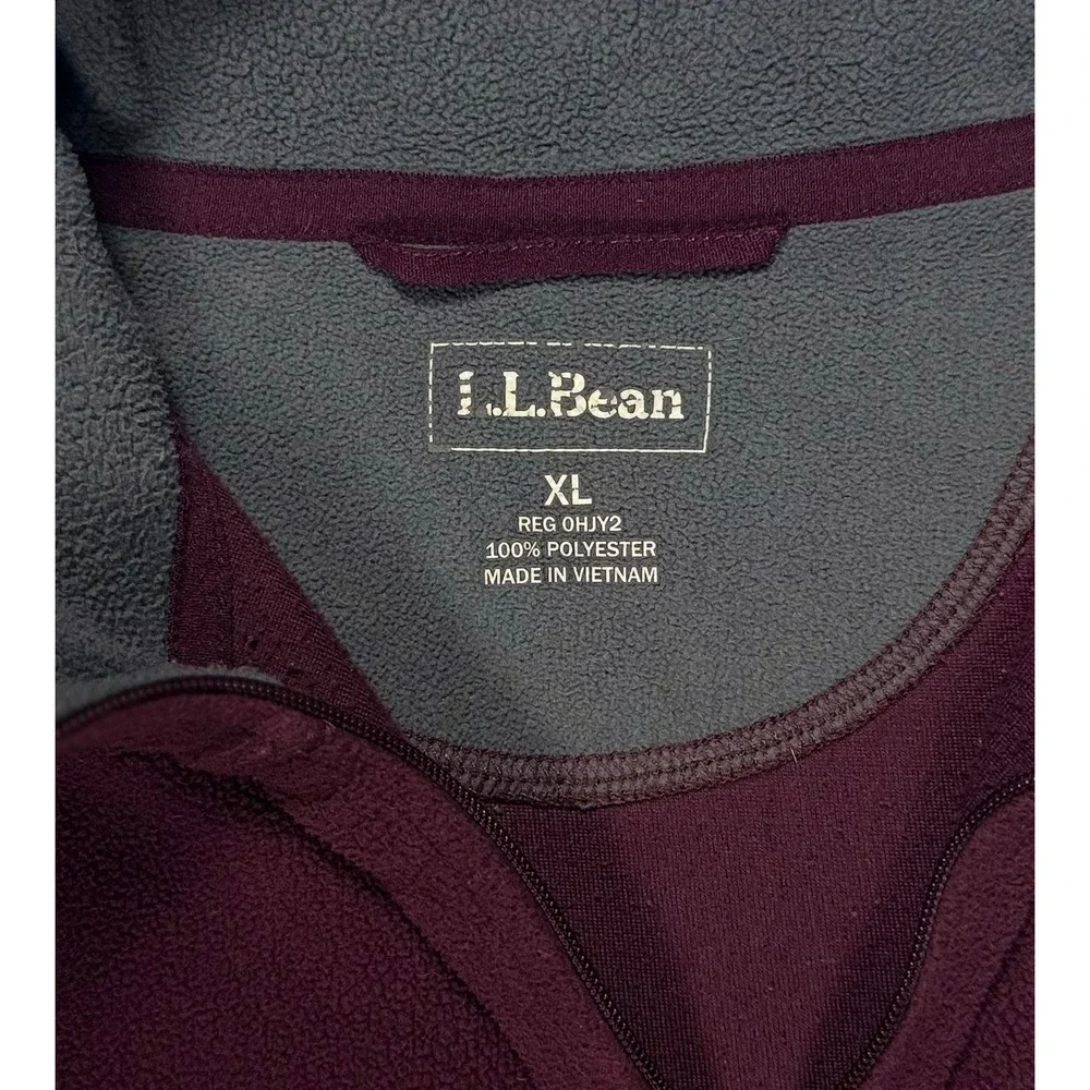 LL Bean burgundy purple front pocket 1/4 zip fleece sweatshirt mens XL